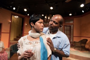 Sarah and David Bradley (AnJi White and Robert Hardaway), an African-American couple vacationing in Africa, try to resolve their differences in Eclipse Theatre's production of “Mud, River, Stone” by Lynn Nottage, directed by Andrea J. Dymond.