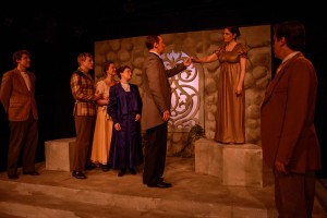 Peter Ash as Florizel, Paige Reilly as Perdita, Megan DeLay as Paulina, John Arthur Lewis as Leontes, Cameron Feagin as Hermione, and Jared Dennis as Polixenes in Promethean Theatre’s THE WINTER’S TALE.  Photo by Tom McGrath. Photo by Tom McGrath.