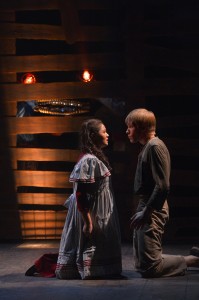 Adrienne Walters as Molly and Tim Homsley as Peter in the TheatreWorks production of PETER AND THE STARCATCHER playing December 3, 2014 - January 3, 2015 at the Lucie Stern Theatre in Palo Alto. Photo by Keven Berne.