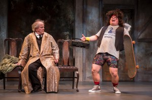 Francis Guinan (Scrooge) and Frank Caeti (Ghost of Christmas Past) in The Second City’s Twist Your Dickens, Or Scrooge You! by Peter Gwinn and Bobby Mort at Goodman Theatre - photo by Liz Lauren.