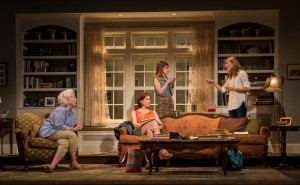 Mary Ann Thebus (Alice Croll), Karen Janes Woditsch (Gwen Harper), Cassidy Slaughter-Mason (Avery Willard) and Jennifer Coombs (Catherine Croll) in Gina Gionfriddo’s Rapture, Blister, Burn, directed by Kimberly Senior at Goodman Theatre. Photo by Liz Lauren.