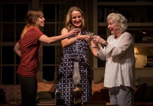Cassidy Slaughter-Mason (Avery Willard), Jennifer Coombs (Catherine Croll) and Mary Ann Thebus (Alice Croll) in Gina Gionfriddo’s Rapture, Blister, Burn, directed by Kimberly Senior at Goodman Theatre. Photo by Liz Lauren.