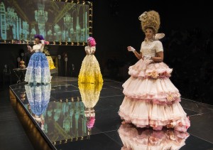 Ericka Ratcliff (Yolande De Polignac), Tamberla Perry (Therese De Lamballe) and ensemble member Alana Arenas (Marie Antoinette) in Steppenwolf Theatre Company’s production of Marie Antoinette