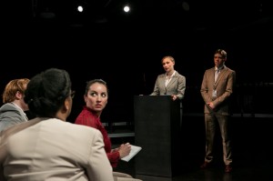 Eric Staves, Deanna Reed-Foster, Claudia DiBiccari, Carmen Molina and Zach Livingston in Cold Basement Dramatics’ production of HEAT WAVE. Photo by Anna Sodziak.