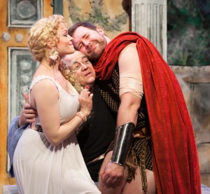 Sarah Lynn Robinson, Anthony Whitaker and Greg Zawada in A FUNNY THING HAPPENED ON THE WAY TO THE FORUM.