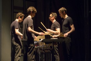 Third Coast Percussion performing DRUMMING PART I by Steve Reich for Hubbard Street’s performances of Falling Angels by Jiří Kylián. Photo by Todd Rosenberg.