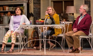 Janet Ulrich Brooks (Sonia), Mary Beth Fisher (Masha) and Ross Lehman (Vanya) in Vanya and Sonia and Masha and Spike by Christopher Durang, directed by Steve Scott at Goodman Theatre.