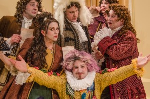 Mike Mazzocca as De Brie, Marzena Bukowska as Catherine, Casey Chapman as Bejart, Skye Fort as Madeline, Bill Gordon as Du Parc, and Kevin Cox as Valere (in front).
