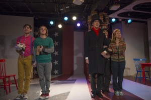 Lane Flores, Matt Farabee, Nathan Hosner, Dana Black and Jessie Fisher in About Face Theatre’s Chicago premiere of ABRAHAM LINCOLN WAS A F*GG*T by Bixby Elliot, directed by Andrew Volkoff.  Photo by Michael Brosilow.