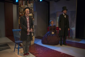 Matt Farabee, Jessie Fisher and Nathan Hosner in About Face Theatre’s Chicago premiere of ABRAHAM LINCOLN WAS A F*GG*T by Bixby Elliot, directed by Andrew Volkoff.  Photo by Michael Brosilow.
