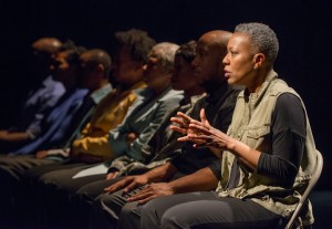 Penelope Walker (right) and the ensemble of American Theater Company's world premiere documentary play THE PROJECT(S). Photo by Michael Brosilow.