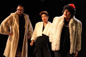 Donny Acosta, Jimbo Pestano and Isis Mendoza in About Face Youth Theatre Ensemble’s world premiere of 15 BREATHS, directed by Ali Hoefnagel.  Photo by Emily Schwartz.