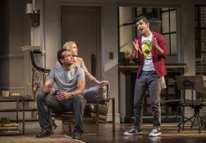 Bernard White (Amir), Nisi Sturgis (Emily) and Behzad Dabu (Abe) in Disgraced by Ayad Akhtar, directed by Kimberly Senior at Goodman Theatre