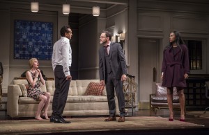 Nisi Sturgis (Emily), Bernard White (Amir), J. Anthony Crane (Isaac) and Zakiya Young (Jory) in Disgraced by Ayad Akhtar, directed by Kimberly Senior at Goodman Theatre.