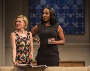 Nisi Sturgis (Emily) and Zakiya Young (Jory) in Disgraced by Ayad Akhtar, directed by Kimberly Senior at Goodman Theatre.