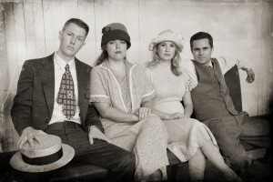 Brandon Michael Perkins, Alyssa M. Simmons, Ashley Fox Linton and Will Collyer asThe Barrow Gang in Musical Theatre Guild's BONNIE AND CLYDE. Photo by Stan Chandler.