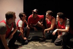 Joel Gelman, David Crane, Nardeep Khurmi, Cyrus Wilcox, Jeffrey Nichols in Couerage Theatre Company's THE SPARROW. Photo by John Klopping.