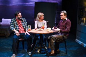 Stef Tovar, Lia Mortensen and Raymond Fox in Route 66 Theatre Company’s Midwest premiere of NO WAKE by William Donnelly, directed by Kimberly Senior. Photo by Brandon Dahlquist.
