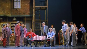 The company (Sharks and Jets) in Musical Theatre West's Production of West Side Story