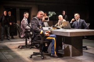 Othello (James Vincent Meredith, center) is a distinguished commander in the Duke’s war council in Chicago Shakespeare Theater’s production of Othello, directed by Jonathan Munby, in CST’s Courtyard Theater now through April 10, 2016. Photo by Liz Lauren.
