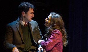 Sean Fortunato (Piero Morini) and Nicole Wiesner (Liz Norton) in Part I: The Part About the Academics” of 2666 based on the novel by Robert Bolaño, adapted and directed by Robert Falls and Seth Bockley at Goodman Theatre (February 6 – March 13, 2016).