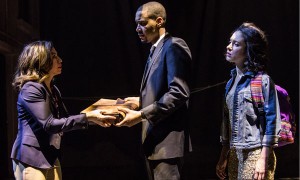 Sandra Delgado (Guadalupe Roncal), Eric Lynch (Oscar Fate) and Alejandra Escalante (Rosa Amalfitano) in Part III of 2666 based on the novel by Robert Bolaño, adapted and directed by Robert Falls and Seth Bockley at Goodman Theatre (February 6 – March 13, 2016).