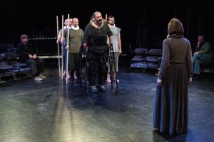 Michael Patrick Thornton (center) and ensemble in The Gift Theatre's RICHARD III. Photo by Claire Demos
