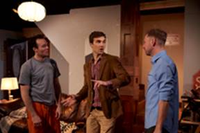 Nicholas Bailey (Kevlar), Boyd Harris (Henry) and Shane Kenyon (Laurie) in Cole Theatre’s THE BACHELORS directed by Erica Weiss. Photo by Nathanael Filbert