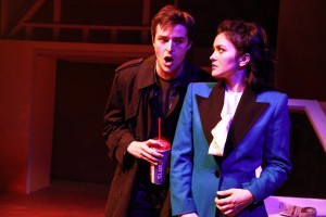 Chris Ballou and Courtney Mack in Kokandy Productions’ Chicago premiere of HEATHERS: THE MUSICAL by Kevin Murphy and Laurence O'Keefe, directed by James Beaudry, with music direction by Kory Danielson. Photo by Emily Schwartz.