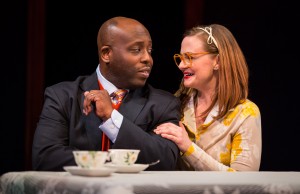 James Earl Jones II (Carlyle Meyers) and Tiffany Scott (Janice) in Carlyle by Thomas Bradshaw, directed by Benjamin Kamine at Goodman Theatre.