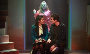 (back) Jacquelyne Jones with (front, left to right) Courtney Mack and Chris Ballou in Kokandy Productions’ Chicago premiere of HEATHERS: THE MUSICAL by Kevin Murphy and Laurence O'Keefe, directed by James Beaudry, with music direction by Kory Danielson. Photo by Emily Schwartz.