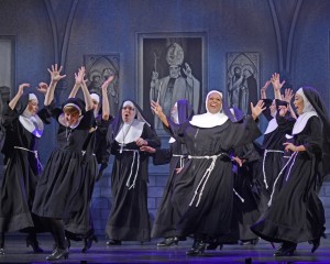 Constance Jewell Lopez as Deloris van Cartier and the company in Musical Theatre West's Production of Sister Act.