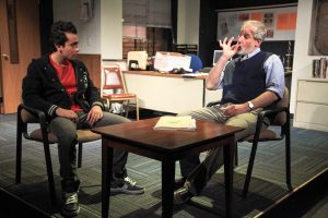 Salar Ardebili and Rob Frankel in Interrobang Theatre Project’s Midwest premiere of THE NORTH POOL by Rajiv Joseph, directed by Co-Artistic Director James Yost