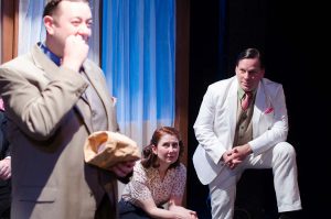 Scott Danielson, Kat McDonnell, and Michael Dailey in Strawdog's ONCE IN A LIFETIME. Photo by Tom McGrath.
