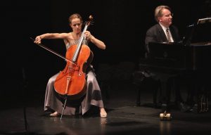 Cellist Sol Gabetta and pianist Kevin Fitz-Gerald. (Photo by Daniel Anderson-USC)