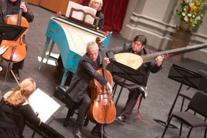 Italian cellist Giovanni Sollima with the Los Angeles Chamber Orchestra. (Photo Dario Griffin-USC)