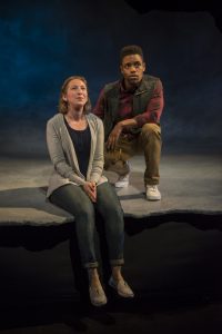 Jessie Fisher (Marianne) & Jon Michael Hill (Roland) in Steppenwolf Theatre Company’s production of CONSTELLATIONS. Photo by Michael Brosilow