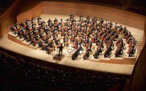 Over 100 cellists on stage at Walt Disney Concert Hall. (Photo by Dario Griffin-USC)