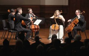 The SAKURA cello quintet. (Photo by Daniel Anderson-USC)