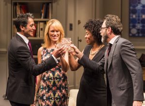 Hari Dhillon, Emily Swallow, Karen Pittman and J Anthony Crane in Ayad Akhtar’s DISGRACED at Mark Taper Forum.