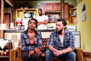 Kiki Layne, Jeffery Owen Freelon Jr. and Evan Linder in Definition Theatre Company’s and The New Colony’s production of BYHALIA, MISSISSIPPI by Evan Linder, directed by Tyrone Phillips at Steppenwolf’s 1700 Theatre. Photo by Evan Hanover.