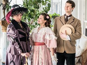 Mary Anne Bowman as Lady Bracknell, Megan DeLay as Cecily Cardew, and Sean Magill as John Worthing