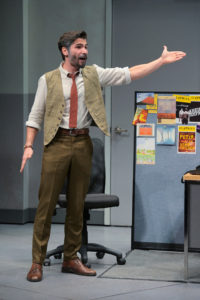 Lorin (Matt Monaco), head fact-checker, complains about the noise in the office in Branden Jacobs-Jenkins’s Gloria, performing at A.C.T.’s Strand Theater now through Sunday, April 12, 2020. Photo: Kevin Berne