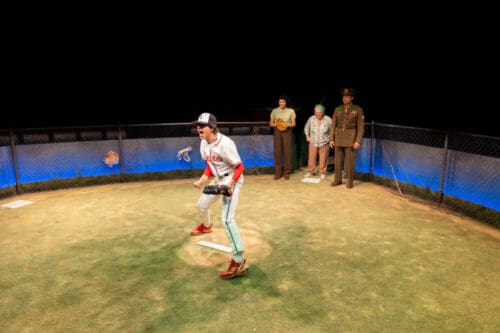 Diego Josef, Ana Nicolle Chavez, Laura Crotte, and Cesar J. Rosado in the world premiere of UNDER A BASEBALL SKY at the Old Globe.