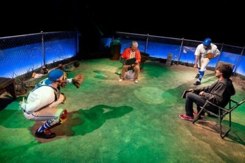 Joseph Morales, Laura Crotte, Cesar J. Rosado, and Diego Josef in the world premiere of UNDER A BASEBALL SKY at the Old Globe.