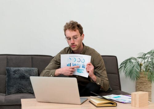 Man showing some infographics in a video call