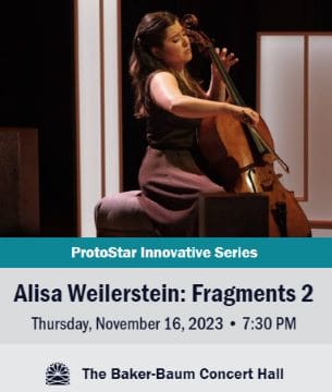 Alisa Weilerstein performing Fragments 2 on cello in a concert.