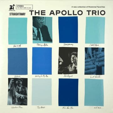 Album cover for The Apollo Trio featuring blue-themed artwork and band photos.