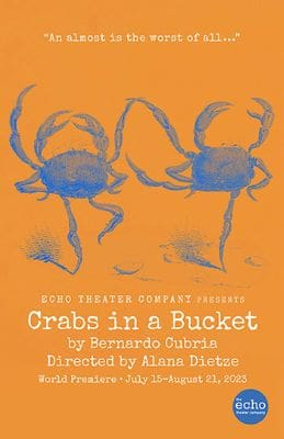 Book cover featuring two blue crabs and the title 'Crabs in a Bucket'.