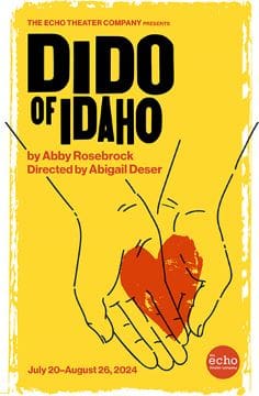 Poster for the play 'Bibu of Idaho' with a hand holding a heart.